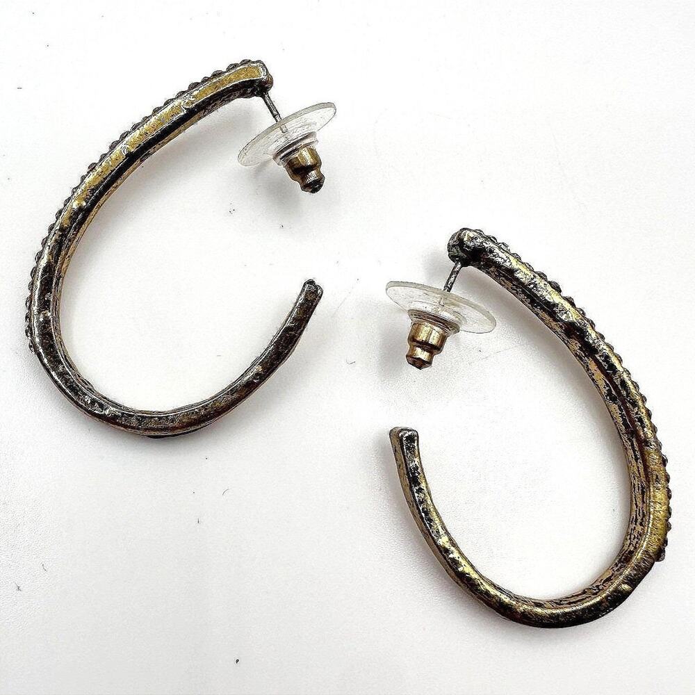 Vintage 90s Gold Tone Oval Hoop Earrings Champagne Glass Accents Style Fashion